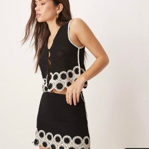 Mango Black and White Crochet Top